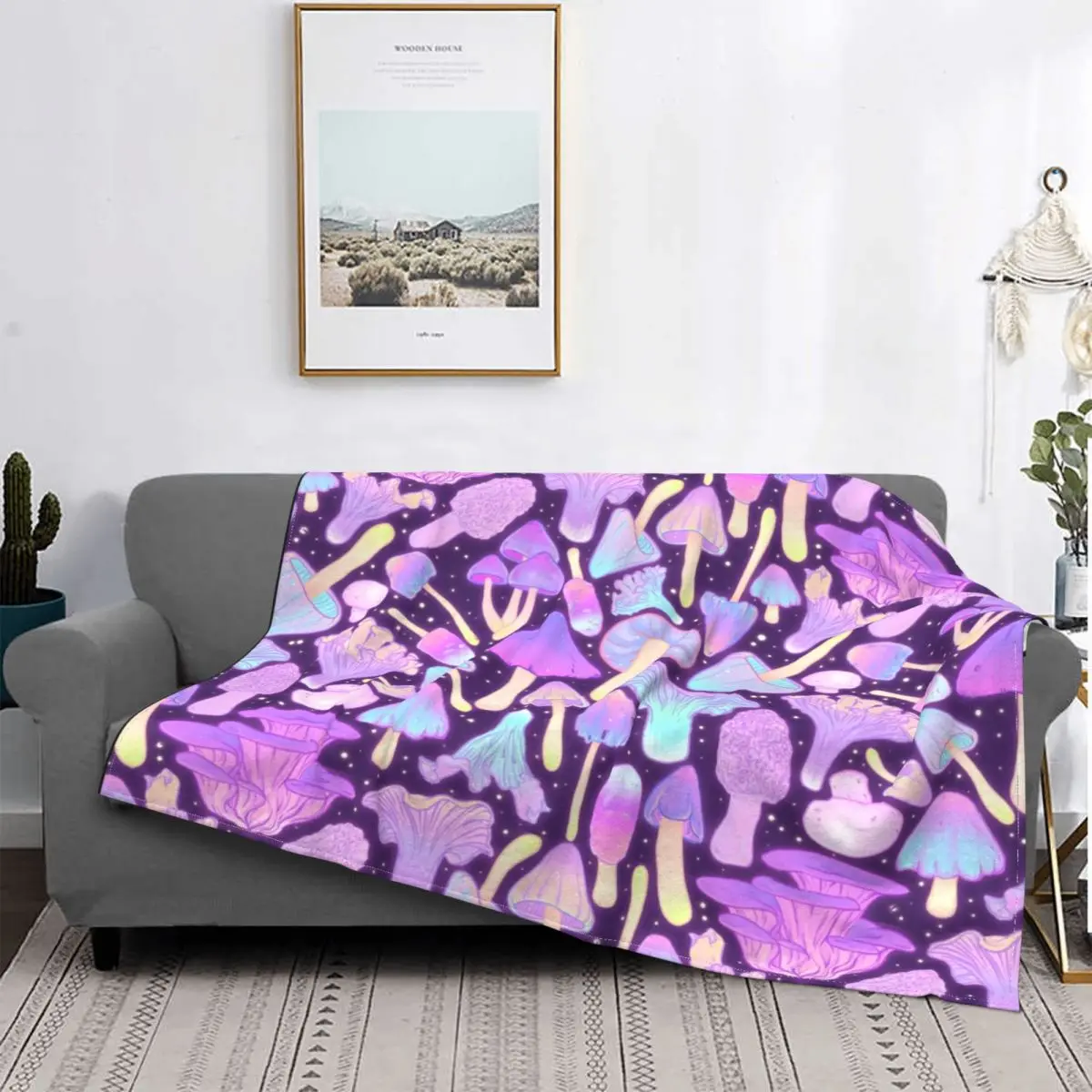 

Spooky Psychedelic Mushroom Hunt Blanket Flannel Spring/Autumn Colourful Fantasy Breathable Warm Throw Blankets for Home Couch