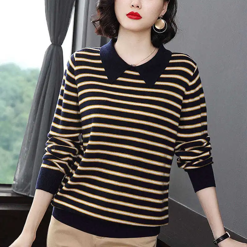 2023 New Spring Autumn Stripe Long Sleeve Blue Yellow Knitted Sweater Women Tops O-neck Short Pullover Casual Jumper Y176
2023 New Spring Autumn Stripe Long Sleeve Blue Yellow Knitted Sweater Women Tops O-neck Short Pullover Casual Jumper Y176