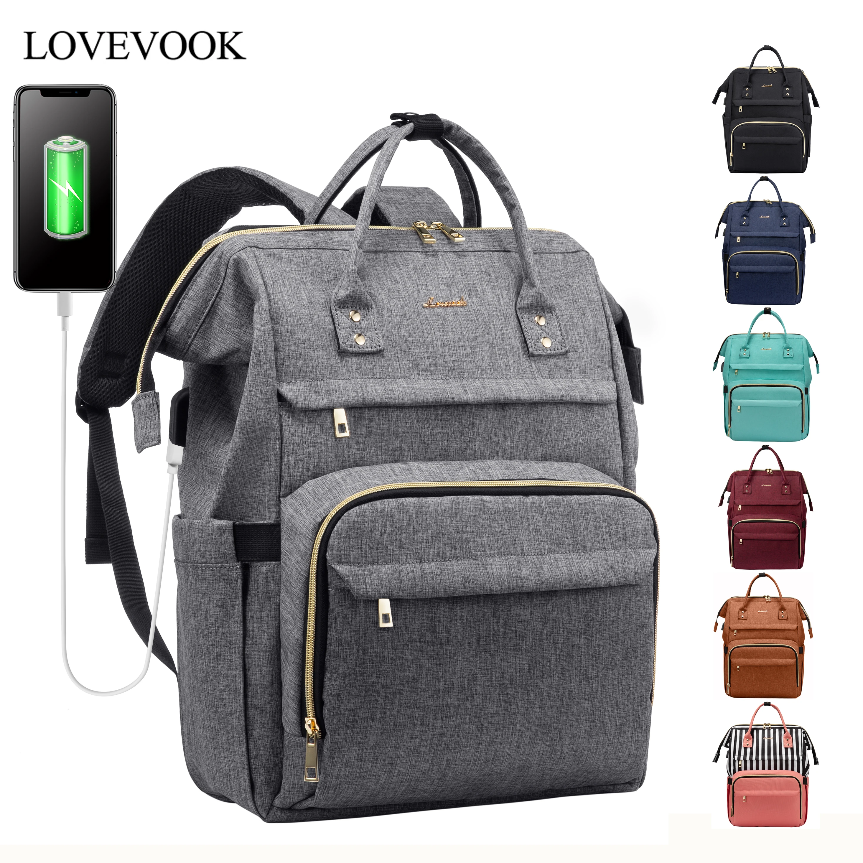 

LOVEVOOK Women's backpack laptop backpacks multifunctional bags unisex USB Charge canvas anti-thieft backpacks for school/work