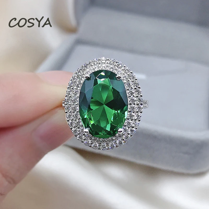 Кольцо COSYA женское из серебра 100% пробы, с изумрудом овальной формы, 10 х14 мм, с высокоуглеродистым бриллиантом 
Кольцо COSYA женское из серебра 100% пробы, с изумрудом овальной формы, 10 х14 мм, с высокоуглеродистым бриллиантом