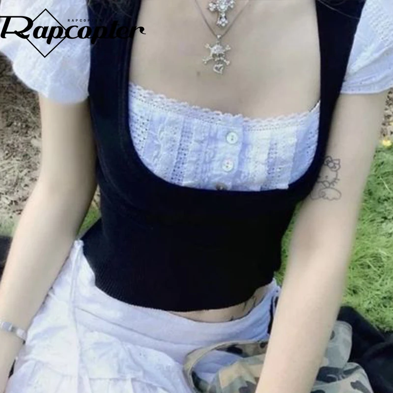 Rapcopter y2k Trim Button Crop Top Short Sleeve Knitted T Shirt Prepply Cute Square Collar Pullovers Women Summer Korean Tee 90s
Rapcopter y2k Trim Button Crop Top Short Sleeve Knitted T Shirt Prepply Cute Square Collar Pullovers Women Summer Korean Tee 90s