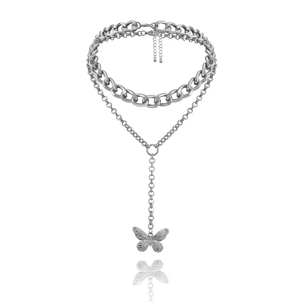 Simple Gold Silver Color Butterfly Pendant Choker Necklaces for Women Fashion Layered Thick Chain Y Long Necklace
Simple Gold Silver Color Butterfly Pendant Choker Necklaces for Women Fashion Layered Thick Chain Y Long Necklace