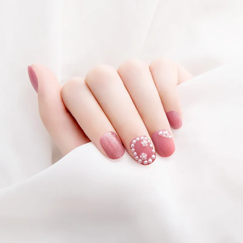 24pcs Flower Printed Nail Patch Pearl Inlaid Glue Type Removable Short Paragraph Fashion Manicure False Nail Patch SOYW889 
24pcs Flower Printed Nail Patch Pearl Inlaid Glue Type Removable Short Paragraph Fashion Manicure False Nail Patch SOYW889