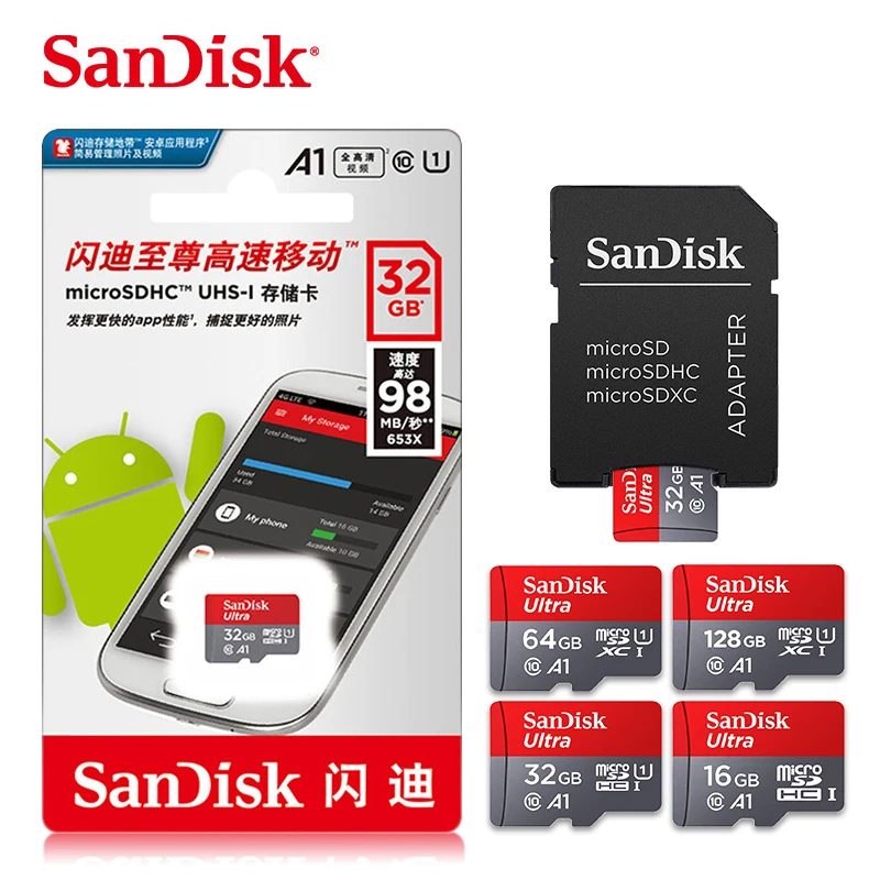 

SanDisk micro sd 128GB 64GB 32GB 16GB 98mb/s TF usb flash memory card microsd 8GB/48MB/s class10 Original Product shipping