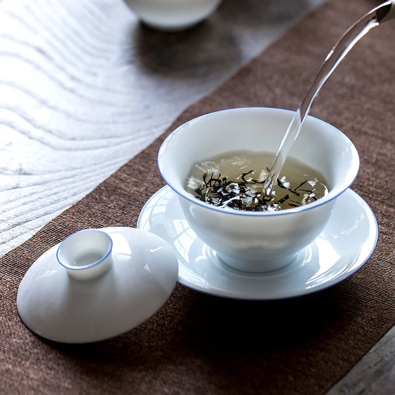 

6 Persons Tea Set Gaiwan Cup Teaware Mate Bowl Services Chinese White Ceremony Porcelain Ceramic Mugs Pair Tableware Kung Fu