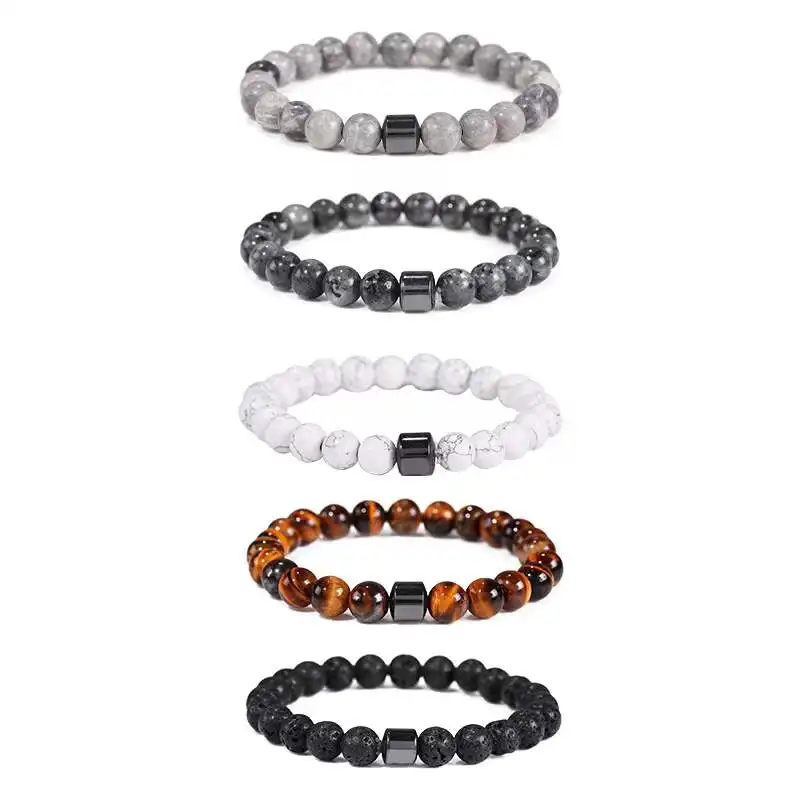 

Natural Stone Beads Strand Distance Bracelets Magnetic Hematite Black Gallstone Bead Lovers Balance Jewelry