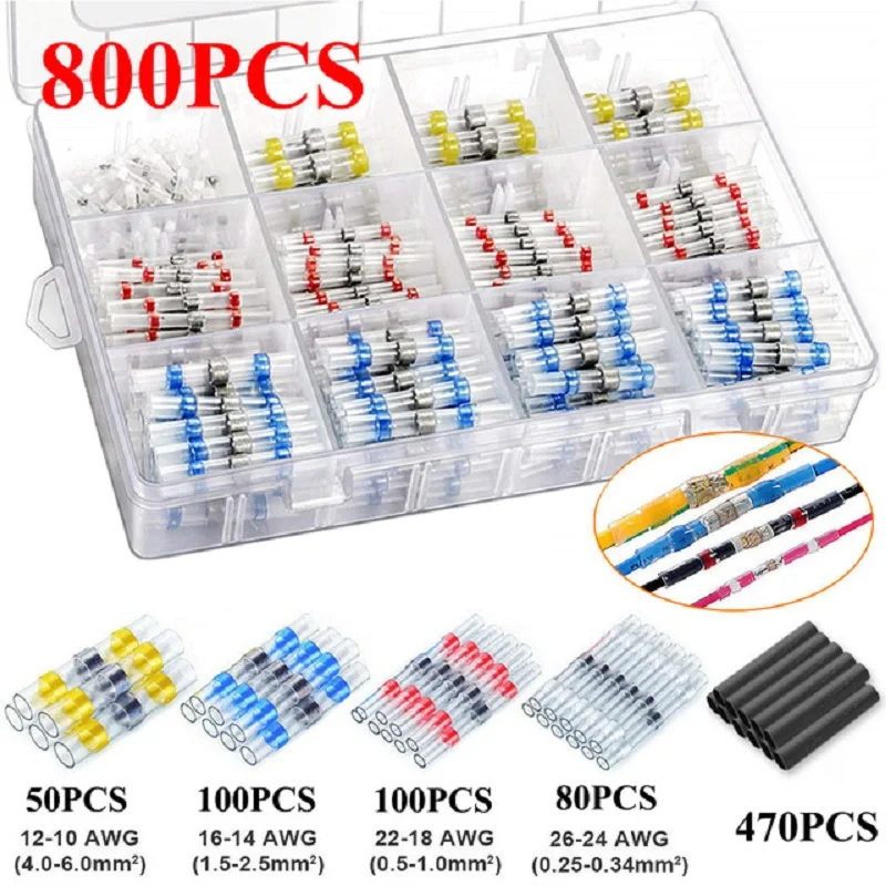 100-800 Pcs Heat Shrink Butt Crimp Terminals Waterproof Solder Seal Electrical Butt Connectors Wire Cable Splice Terminal Kit
100-800 Pcs Heat Shrink Butt Crimp Terminals Waterproof Solder Seal Electrical Butt Connectors Wire Cable Splice Terminal Kit