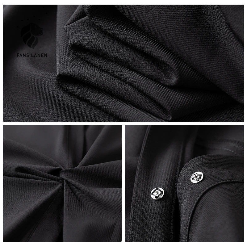 FANSILANEN Twist casual office black shirt dress Women long sleeve v neck elegant dress Female elastic waist short spring dress
FANSILANEN Twist casual office black shirt dress Women long sleeve v neck elegant dress Female elastic waist short spring dress