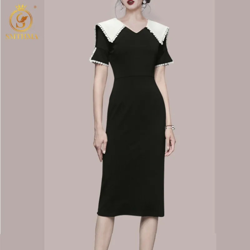 Vintage Black Short Sleeve Summer Dress For Women High Waist White Turndown Collar Mid-Length Dresses Female Fashion Clothes
Vintage Black Short Sleeve Summer Dress For Women High Waist White Turndown Collar Mid-Length Dresses Female Fashion Clothes