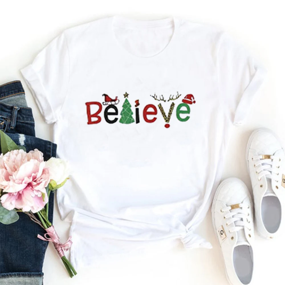 Christmas Believe Cute Print T Shirt Femme Black and White Pink Camiseta Mujer Harajuku Top Streetwear Tshirts for Women
Christmas Believe Cute Print T Shirt Femme Black and White Pink Camiseta Mujer Harajuku Top Streetwear Tshirts for Women