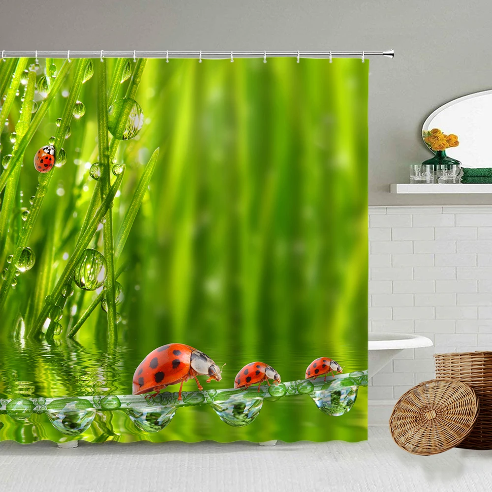 Забавная Водонепроницаемая душевая занавеска С божьей коровкой, животными, листьями весенних растений, капли воды, украшение для ванной ко... 
Забавная Водонепроницаемая душевая занавеска С божьей коровкой, животными, листьями весенних растений, капли воды, украшение для ванной ко...