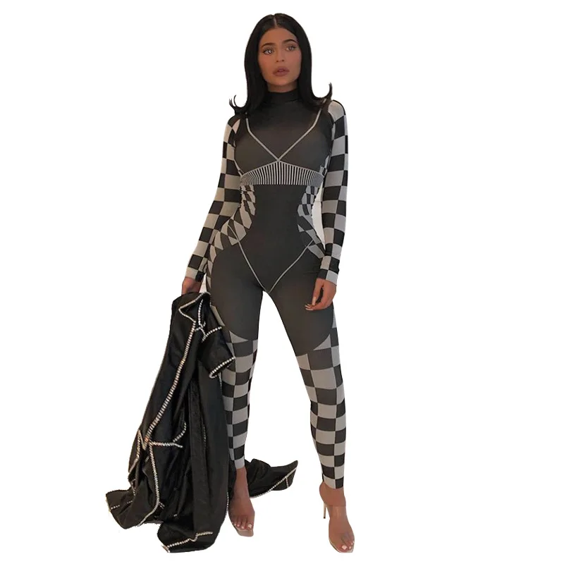 Gray Black Geometric Print Jumpsuits Women Turtleneck Long Sleeve Skinny Club Party Overall Sexy Package Hip One Piece Bodysuit 
Gray Black Geometric Print Jumpsuits Women Turtleneck Long Sleeve Skinny Club Party Overall Sexy Package Hip One Piece Bodysuit