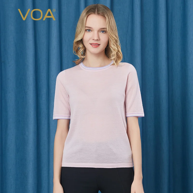 Voa Pure Cashmere Soft 60 Worsted Round Neck Color Trim Short Sleeve High Elastic Skin-friendly Sweater R07 t Shirt Harajuku
Voa Pure Cashmere Soft 60 Worsted Round Neck Color Trim Short Sleeve High Elastic Skin-friendly Sweater R07 t Shirt Harajuku
