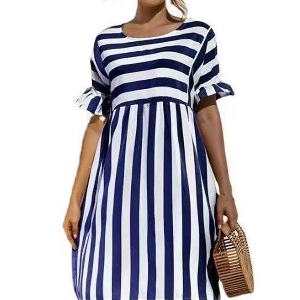 Fashion Women Dress 2021 O Neck Striped Short Ruffle Sleeve Loose Knee-length Dress for Summer
Fashion Women Dress 2021 O Neck Striped Short Ruffle Sleeve Loose Knee-length Dress for Summer