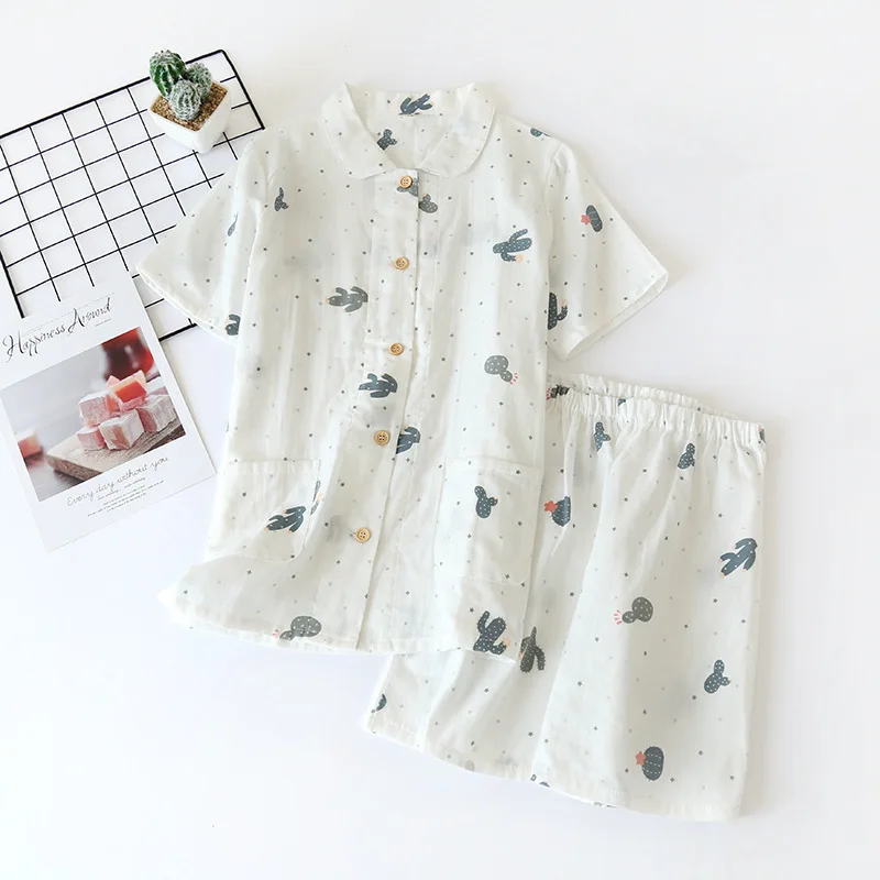 New 100%Cotton Pajama Set Women Cute Cactus Gauze Homewear Summer Thin Cardigan Sleepwear Female Short Sleeve Shorts Home Suit
New 100%Cotton Pajama Set Women Cute Cactus Gauze Homewear Summer Thin Cardigan Sleepwear Female Short Sleeve Shorts Home Suit