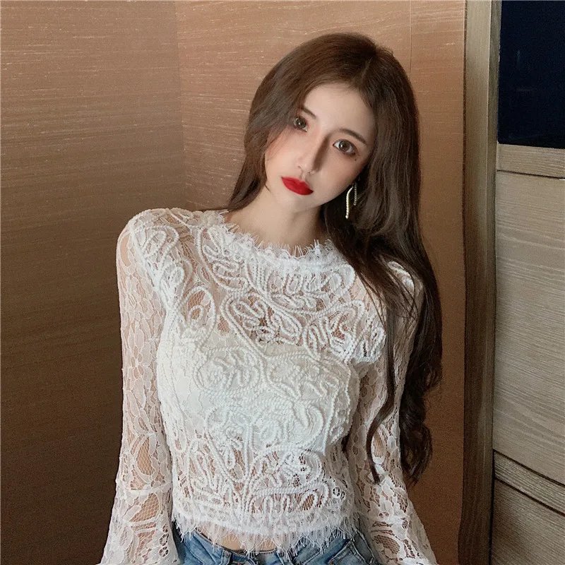 Slim Lace Hollow Out T Shirts for Women Sexy Flare Sleeve Perspective Crop Top Ladies Fashion Korean Clothes Club Summer Style
Slim Lace Hollow Out T Shirts for Women Sexy Flare Sleeve Perspective Crop Top Ladies Fashion Korean Clothes Club Summer Style
