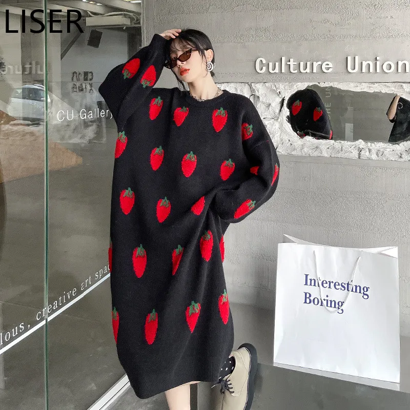 LISER 2022 Spring New Strawberry Pattern Thick Sweater Dress Women Plus Size Over-The-Knee Sweater Dress Black LL588
LISER 2022 Spring New Strawberry Pattern Thick Sweater Dress Women Plus Size Over-The-Knee Sweater Dress Black LL588