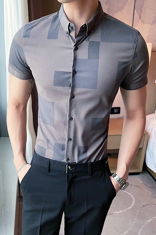 Short Brand Men Sleeve Palid Shirts Slim Casual Shirt British Style Business Formal Dress Shirts High Quality Streetwear Clothes
Short Brand Men Sleeve Palid Shirts Slim Casual Shirt British Style Business Formal Dress Shirts High Quality Streetwear Clothes