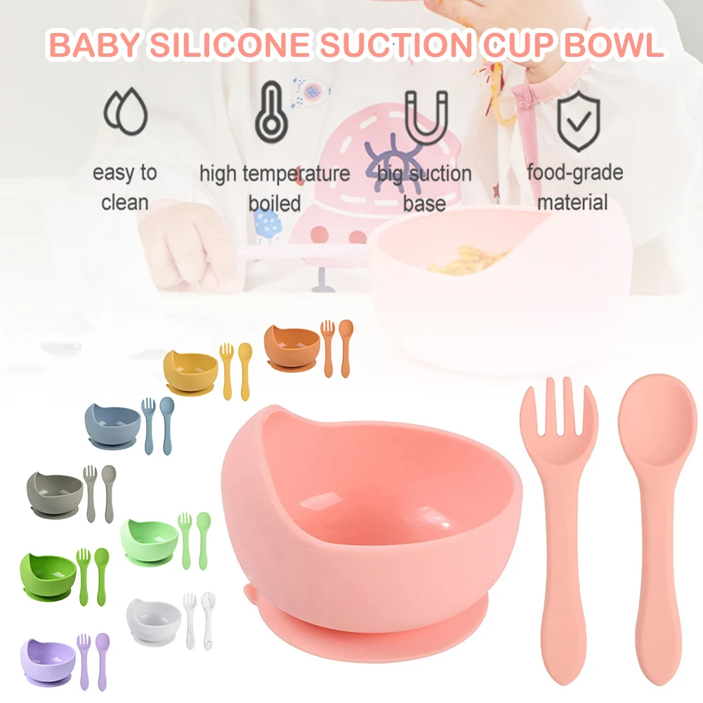 Children's Silicone Bowl Three-piece Spoon Fork Creative Simple Baby Food Supplement Training Bowl With Suction Set Dropship
Children's Silicone Bowl Three-piece Spoon Fork Creative Simple Baby Food Supplement Training Bowl With Suction Set Dropship