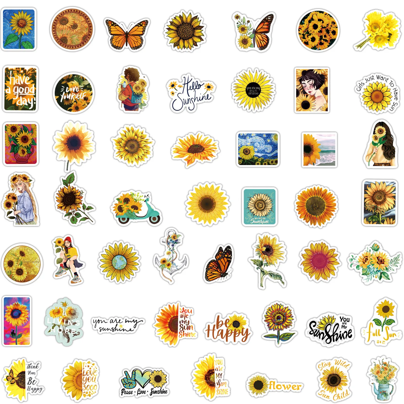 100/50PCS Sunflower you are my sunshine Stickers PVC Decal to DIY Scrapbook Laptop Car Suitcase Yellow Vsco Girls Toy Sticker 
100/50PCS Sunflower you are my sunshine Stickers PVC Decal to DIY Scrapbook Laptop Car Suitcase Yellow Vsco Girls Toy Sticker