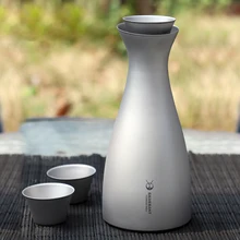 Pure Titanium Japanese Style Sake Set Anti-bacteria Durable Wine Set Home Kitchen Outdoor Flagon Hip Flask Cup Drinkware 300ml