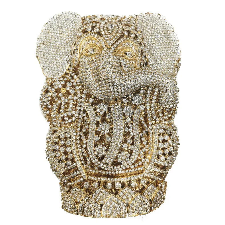 

XIYUAN Elephant shape gold Crystal Clutches for Women Clutch purse Evening Bag Fancy Pattern Diamond evening bags Ladies wallet