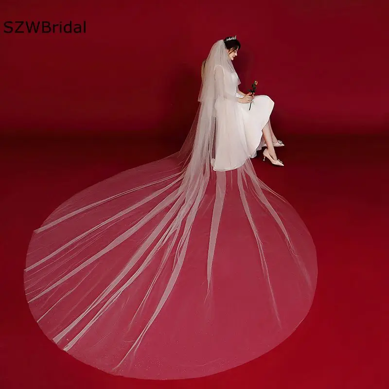 

New Arrival Shine Tulle Wedding Veils Ivory Bridal Veil Voile de mariage Ribbon Edge Wedding accessories Welon Slub Vail Bride
