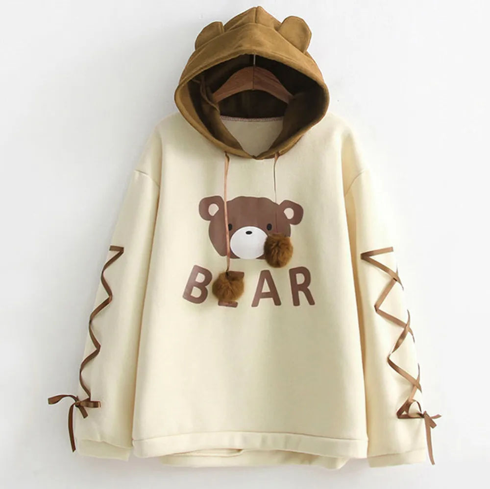 Women kawaii A Bear Cap Hoodies Sweatshirt Harajuku Top Womens Long Sleeve A Ribbon Hair Ball Cute Sweat Hooded Jumper moletom
Women kawaii A Bear Cap Hoodies Sweatshirt Harajuku Top Womens Long Sleeve A Ribbon Hair Ball Cute Sweat Hooded Jumper moletom
