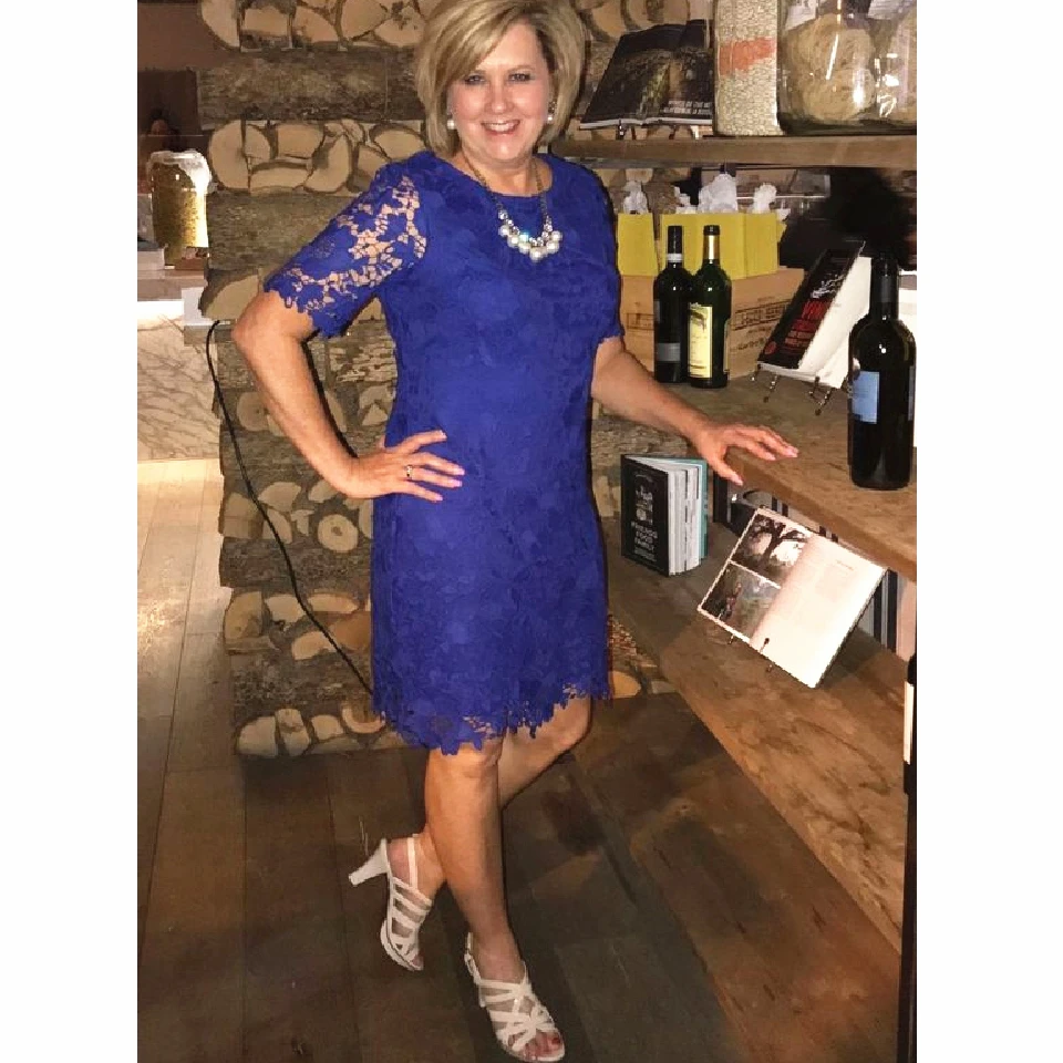 Short Sleeves Royal Blue Lace Mother of the Bride Dress Knee Length Column Short Formal Wedding Party Guest Evening Prom Gowns
Short Sleeves Royal Blue Lace Mother of the Bride Dress Knee Length Column Short Formal Wedding Party Guest Evening Prom Gowns