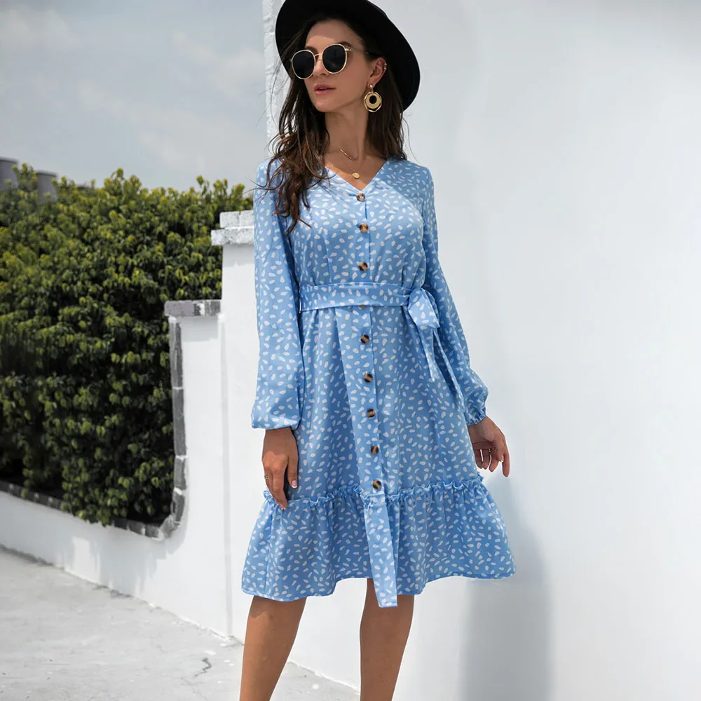 Women Casual Polka Dot Print Sashes Midi Dresses 2021 Autumn V-Neck Long Sleeve Buttons Ruffles Dress Woman Elegant Party Dress
Women Casual Polka Dot Print Sashes Midi Dresses 2021 Autumn V-Neck Long Sleeve Buttons Ruffles Dress Woman Elegant Party Dress