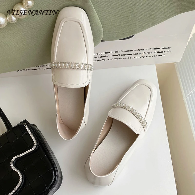 Rhinestone Pearl Loafers 2021 Early Autumn New Korean Girl Square Toe Casual Small Leather Shoes Cowhide Comfortable Flat Shoes
Rhinestone Pearl Loafers 2021 Early Autumn New Korean Girl Square Toe Casual Small Leather Shoes Cowhide Comfortable Flat Shoes