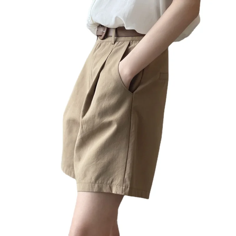 100% Cotton High Waist Loose Women Suits Shorts 2021 Summer Zipper Solid Straight Casual Wide Leg Pleated Shorts With Belt
100% Cotton High Waist Loose Women Suits Shorts 2021 Summer Zipper Solid Straight Casual Wide Leg Pleated Shorts With Belt