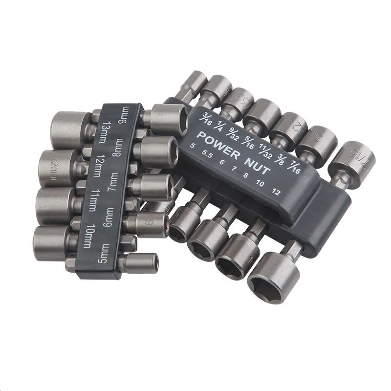 

14Pcs 80mm Length Deepen Power Nut Driver Drill Bit Set 5.5-19MM Impact Socket Adapter For Power Tools 6.35MM Hex Shank