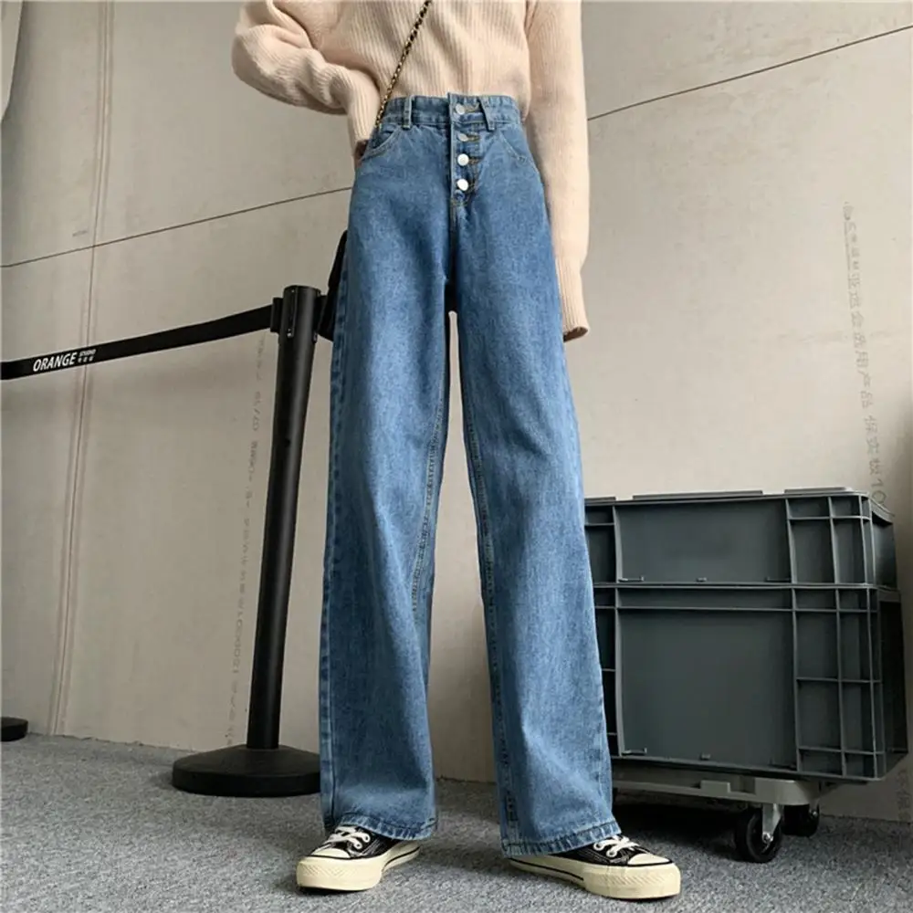 Women Loose High Waist Button Wide Leg Trousers Pockets Solid Color Pants Jeans 2021 Washed Jean Pants High Street Clothes
Women Loose High Waist Button Wide Leg Trousers Pockets Solid Color Pants Jeans 2021 Washed Jean Pants High Street Clothes