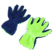 Microfiber Chenille Car Wash Glove Car Dust Cleaning Mitt For Indoor Outdoor Car Cleaning Blue, Gray