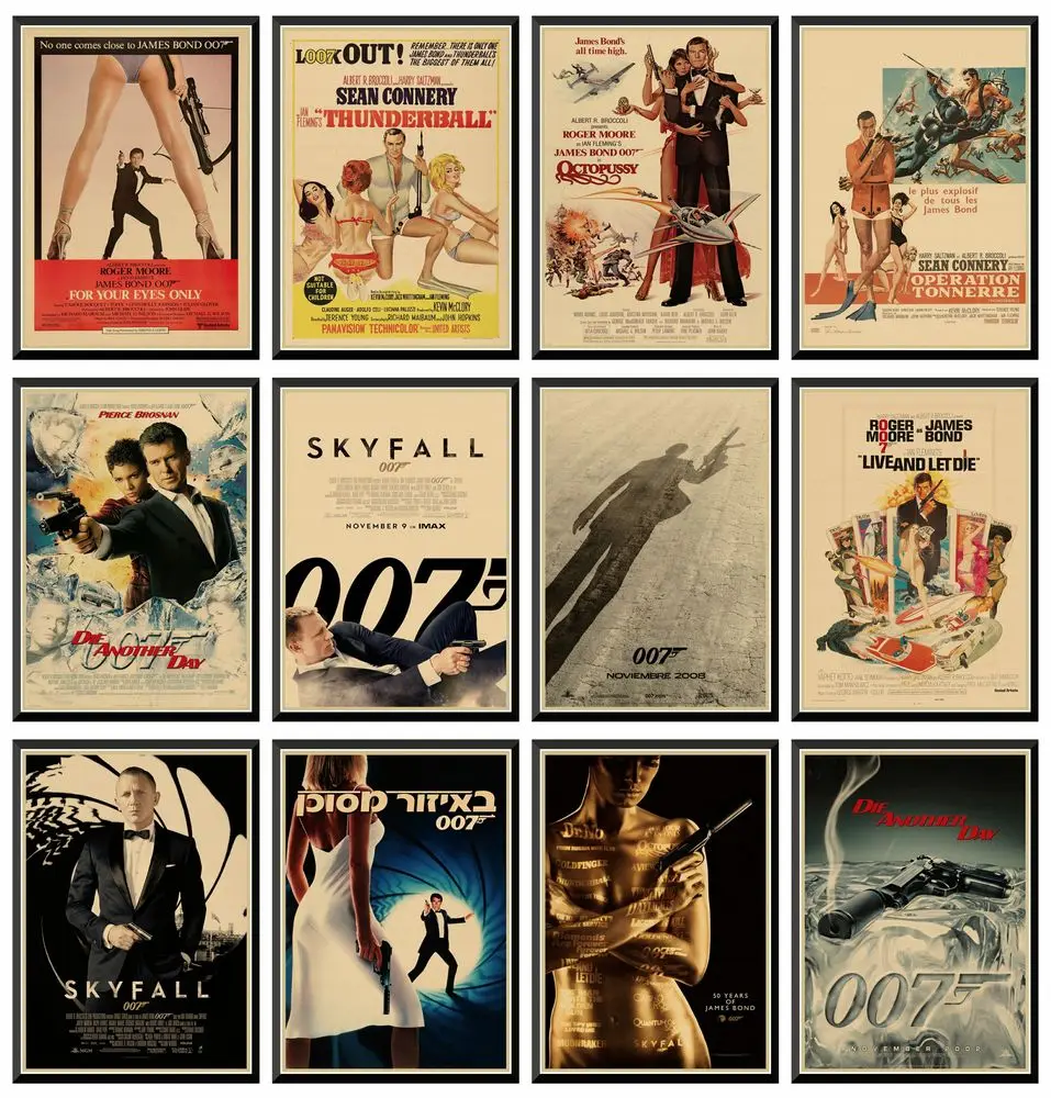 007 James Bond Agente Connery Daniel Craig classic action film kraft paper bar poster Retro Poster decorative painting 42X30cm
007 James Bond Agente Connery Daniel Craig classic action film kraft paper bar poster Retro Poster decorative painting 42X30cm