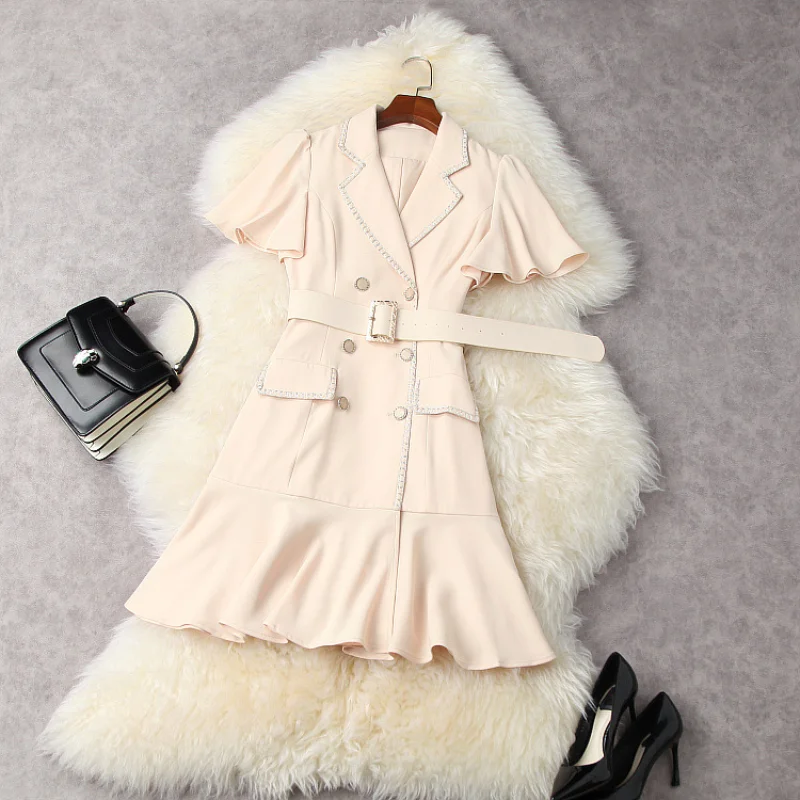 Spring 2021 New Lotus Leaf Sleeve Fashionable Double-breasted Belted Fishtail Dress European and American Women's Clothing
Spring 2021 New Lotus Leaf Sleeve Fashionable Double-breasted Belted Fishtail Dress European and American Women's Clothing