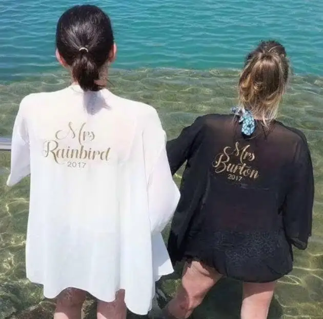 

Personalised Bridal Party Kaftan Swim Cover Up Hen Party Bridesmaid Bride Kaftan Mrs Swimsuit Maid Of Honour Honeymoon Vibes NEW