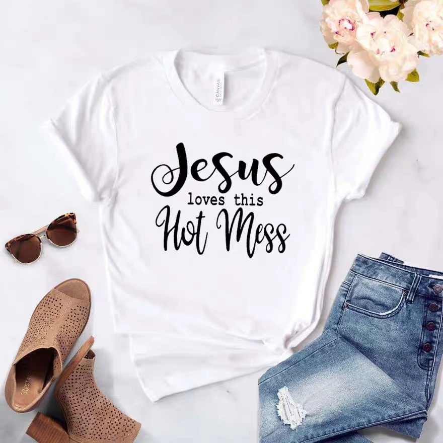 Jesus Love This Hot Mess Funny Letter 100% Cotton Women T Shirt Harajuku Plus Size Short Sleeve Top Tees O Neck Female Clothing
Jesus Love This Hot Mess Funny Letter 100% Cotton Women T Shirt Harajuku Plus Size Short Sleeve Top Tees O Neck Female Clothing