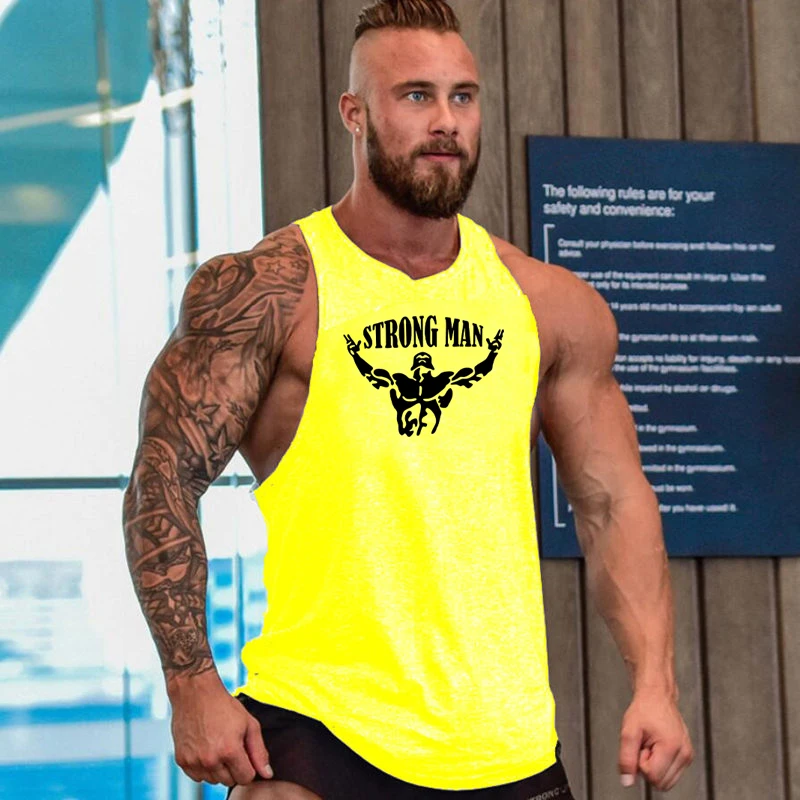 new summer fitness men's running vest gym training sleeveless T-shirt strap high quality cotton printed shirt sports | Спорт и