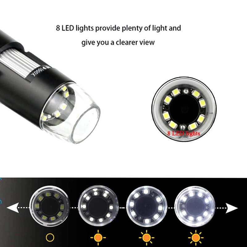 50X to1600X Digital Microscope USB Electronic Endoscope Zoom Camera Magnifier 8 LED With Aluminum Lift Stand for Android IOS PC
50X to1600X Digital Microscope USB Electronic Endoscope Zoom Camera Magnifier 8 LED With Aluminum Lift Stand for Android IOS PC