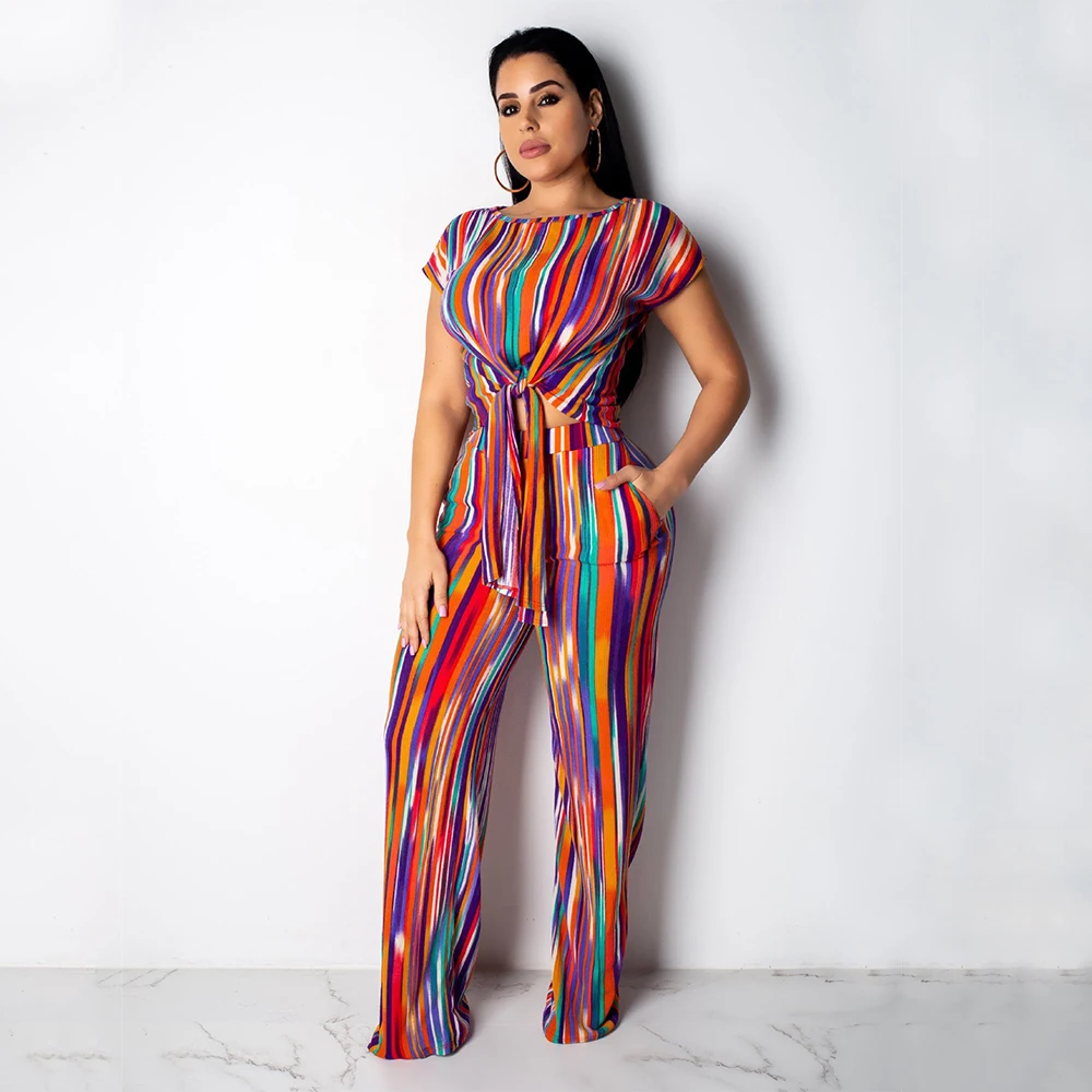 Women Striped Print 2 Piece Set Summer Short Sleeve O-neck Lace Up Tee Tops + Long Pants Tracksuit Casual Club Matching Sets
Women Striped Print 2 Piece Set Summer Short Sleeve O-neck Lace Up Tee Tops + Long Pants Tracksuit Casual Club Matching Sets