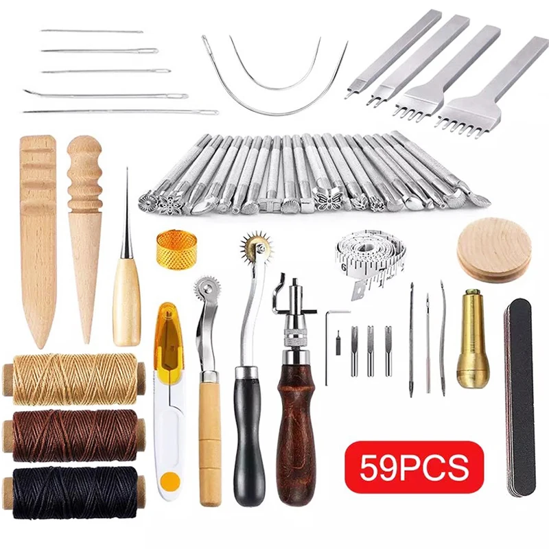 59Pcs Leather Working Tools Kit with Leather Tool Box Prong Punch Edge Beveler Needles for Hand Sewing Stitching Leather Craft
59Pcs Leather Working Tools Kit with Leather Tool Box Prong Punch Edge Beveler Needles for Hand Sewing Stitching Leather Craft