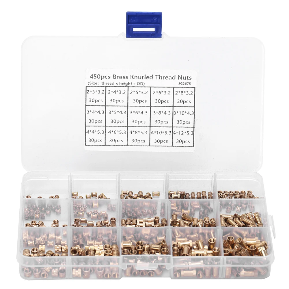 450 Pcs Insert Nut Brass High Hardness Corrosion Resistant Knurled Injection Nut Kit
450 Pcs Insert Nut Brass High Hardness Corrosion Resistant Knurled Injection Nut Kit