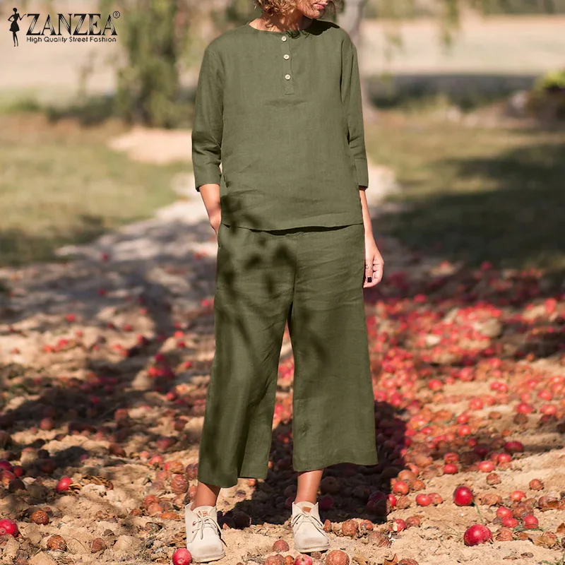 Autumn Office Work Pant Sets Women Casual Cotton Matching Sets ZANZEA Elegant 3/4 Sleeve O Neck Top Elastic Waist Pant OL 2PCS
Autumn Office Work Pant Sets Women Casual Cotton Matching Sets ZANZEA Elegant 3/4 Sleeve O Neck Top Elastic Waist Pant OL 2PCS