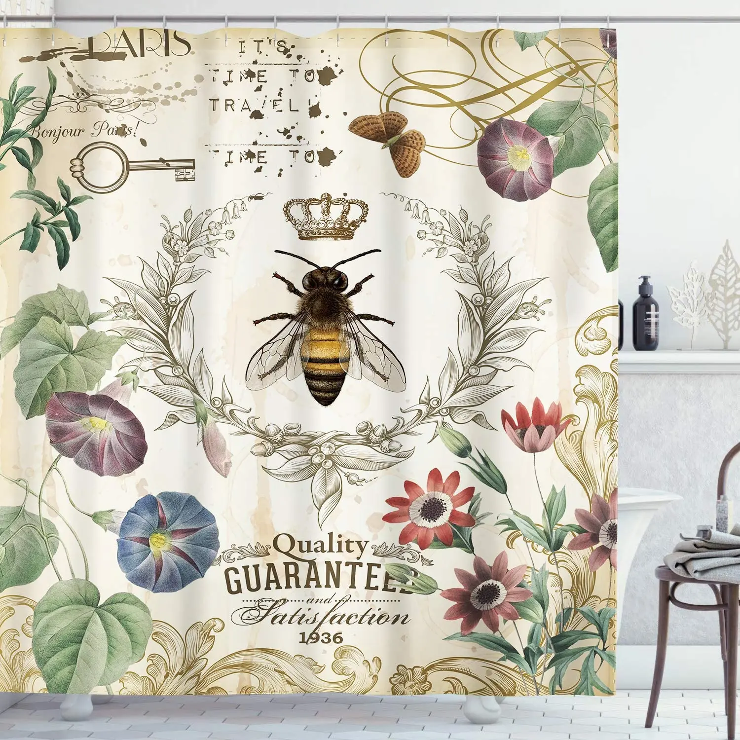 Vintage Bee Shower Curtain Blooming Wild Floral Country French Garden Queen
Vintage Bee Shower Curtain Blooming Wild Floral Country French Garden Queen