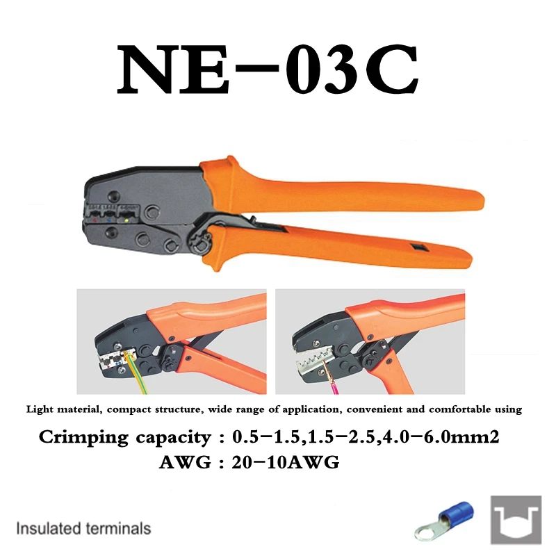 RATCHET CRIMPING PLIER Insulated terminals Insulated and non-insulated ferrules Insulated and non-insulated ferrules and insul
RATCHET CRIMPING PLIER Insulated terminals Insulated and non-insulated ferrules Insulated and non-insulated ferrules and insul