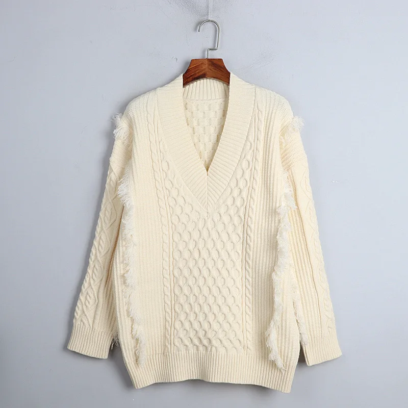 V Neck Sweater 2020 Autumn Winter Thick Sweater Women Casual Loose Long Pullovers Lazy Oaf Tassel Twist Knitted Tops Pullover
V Neck Sweater 2020 Autumn Winter Thick Sweater Women Casual Loose Long Pullovers Lazy Oaf Tassel Twist Knitted Tops Pullover