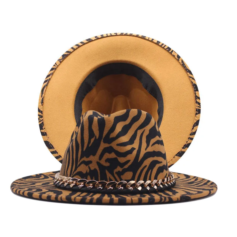 2021 Unisex Wide Brim Jazz Fedora Hats For Men Women Leopard Print Wool Hat Felt Trilby Panama Cap Formal Hats With Chain
2021 Unisex Wide Brim Jazz Fedora Hats For Men Women Leopard Print Wool Hat Felt Trilby Panama Cap Formal Hats With Chain