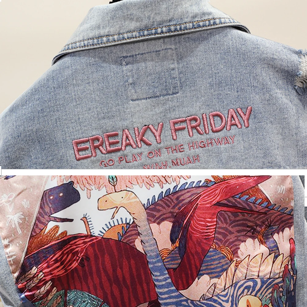 Women Denim Jacket feminine Spring Autumn Boho Floral Appliques Embroidery Coat Long Sleeve Outerwear Female Veste femme
Women Denim Jacket feminine Spring Autumn Boho Floral Appliques Embroidery Coat Long Sleeve Outerwear Female Veste femme